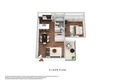 Floor plan for 1 bed, 1 bath, 630 sqft
